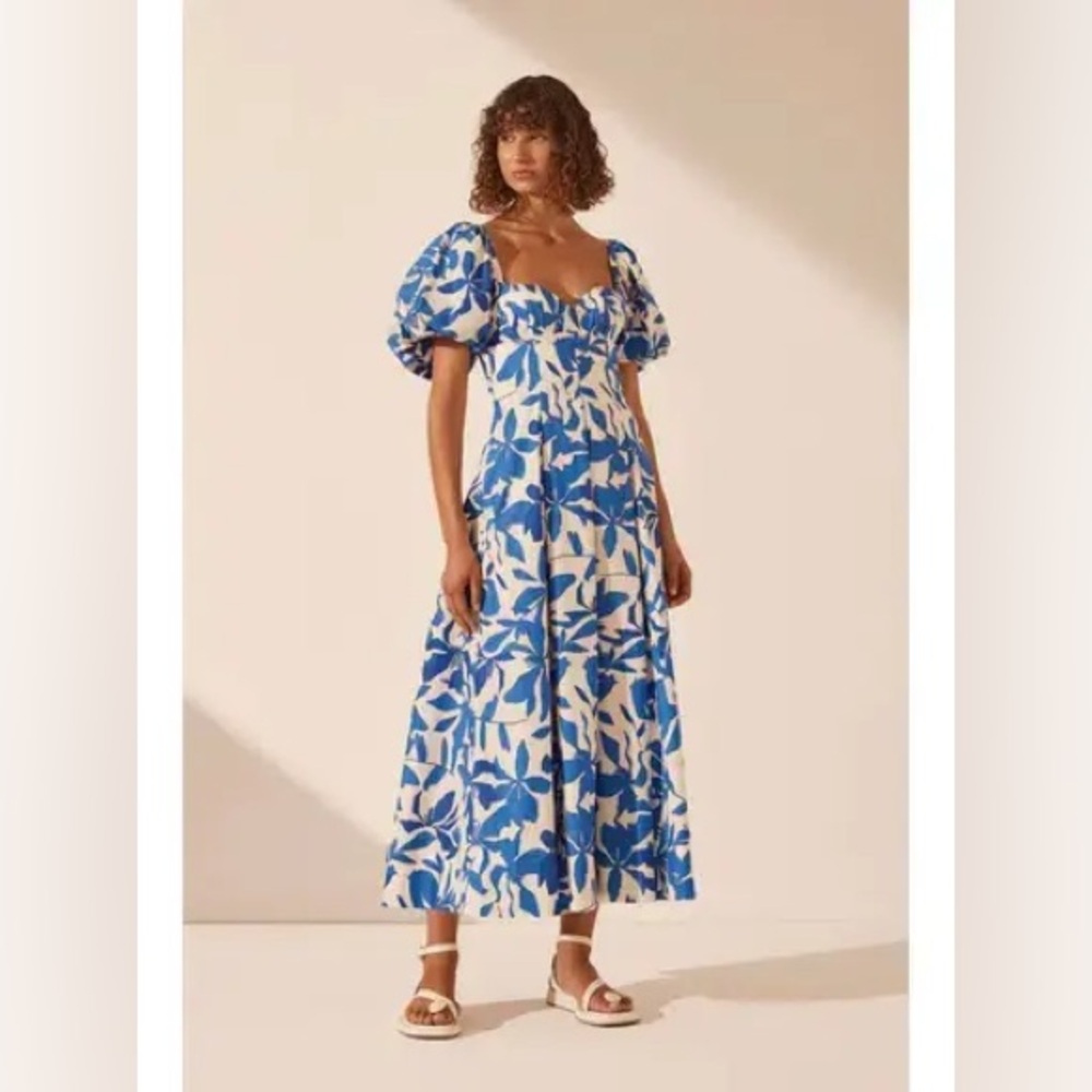Shona Joy Puff Sleeve Bustier Midi Dress Bleue Size US 10‎